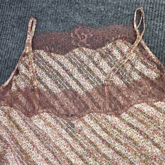 Victorias Secret Camisole Womens Large Pink Brown Floral Lace Adj Strap Tank T - Picture 6 of 10